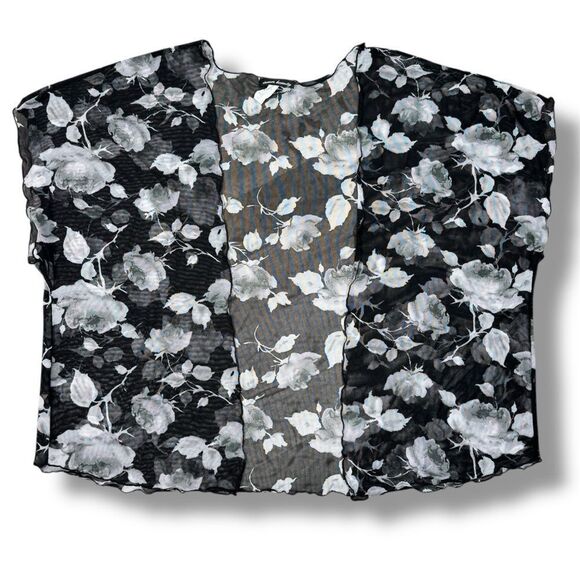 Inner Beauty Floral Sheer Mesh Kimono Topper Open Front Black White XL - Picture 11 of 11